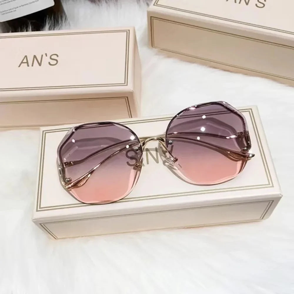 Fashion Rimless Sunglasses for Women/Men Colour Polygonal Large Frame Gradient Sunscreen Eyeglasses Очки Солнечные Женские