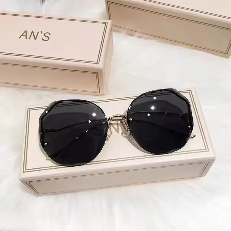Fashion Rimless Sunglasses for Women/Men Colour Polygonal Large Frame Gradient Sunscreen Eyeglasses Очки Солнечные Женские