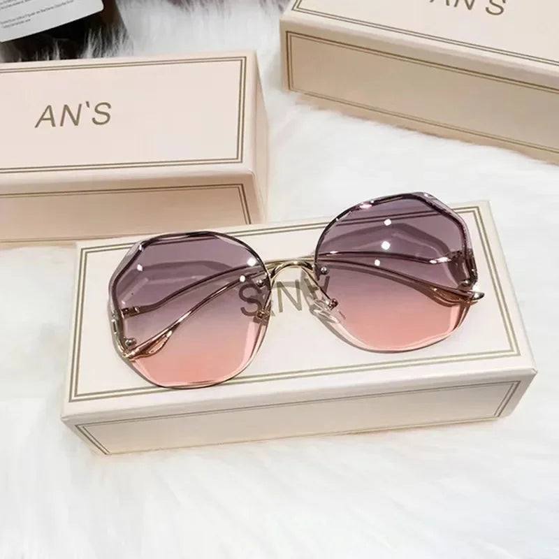 Fashion Rimless Sunglasses for Women/Men Colour Polygonal Large Frame Gradient Sunscreen Eyeglasses Очки Солнечные Женские