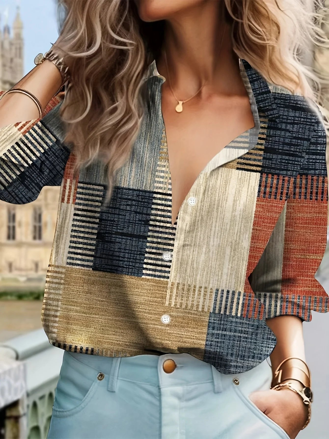 Elegant Patchwork Blouse for Women Women's Shirt Casual Long Sleeve Shirt For Spring & Fall y2k Women's Clothing Womens Tops