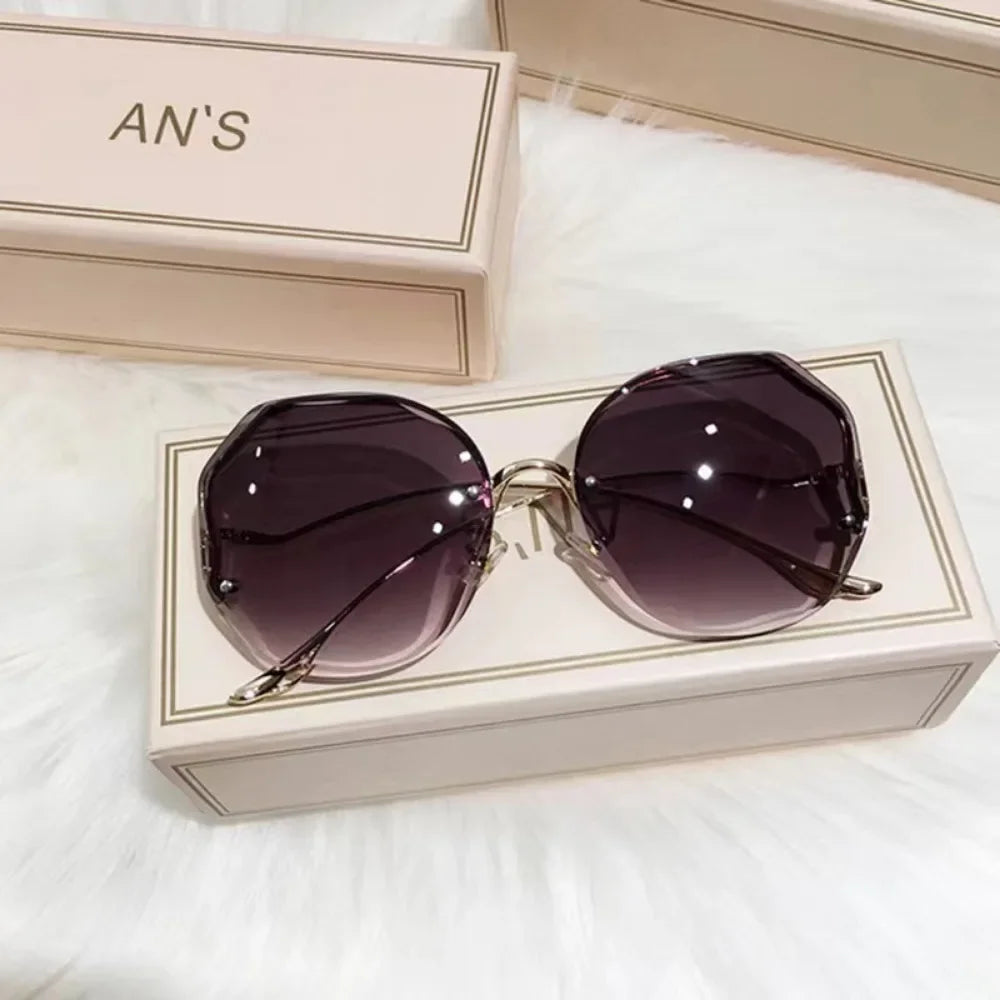 Fashion Rimless Sunglasses for Women/Men Colour Polygonal Large Frame Gradient Sunscreen Eyeglasses Очки Солнечные Женские