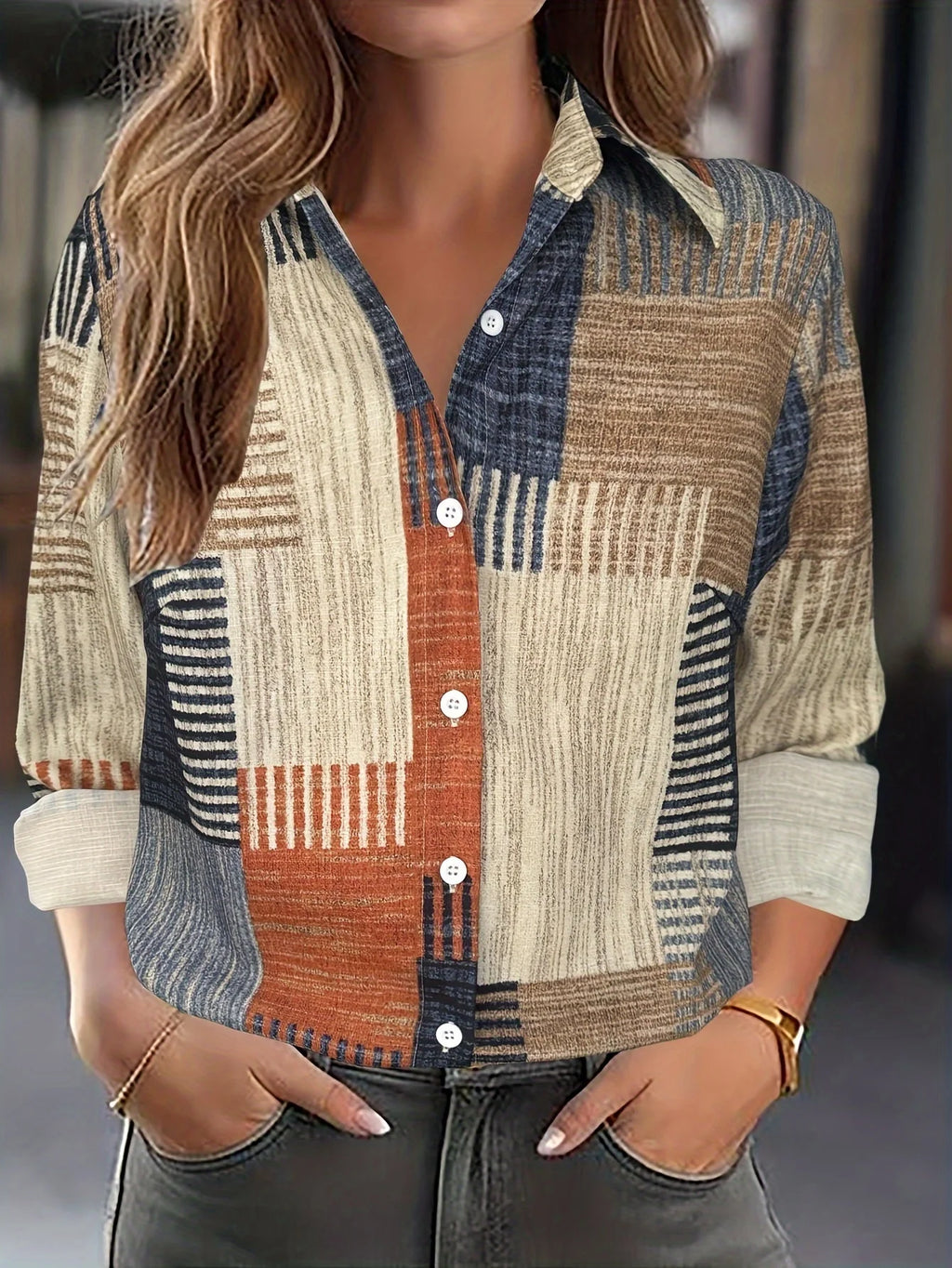 Elegant Patchwork Blouse for Women Women's Shirt Casual Long Sleeve Shirt For Spring & Fall y2k Women's Clothing Womens Tops