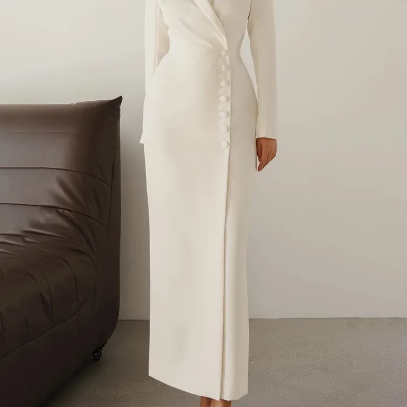 2025 Female White Dress,Spring European and American Women's  Clothing,Long Sleeve Button Dresses