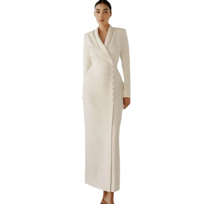 2025 Female White Dress,Spring European and American Women's  Clothing,Long Sleeve Button Dresses