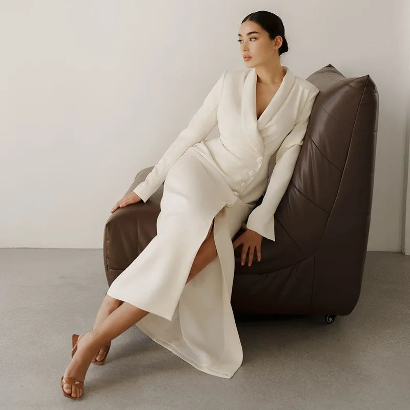 2025 Female White Dress,Spring European and American Women's  Clothing,Long Sleeve Button Dresses