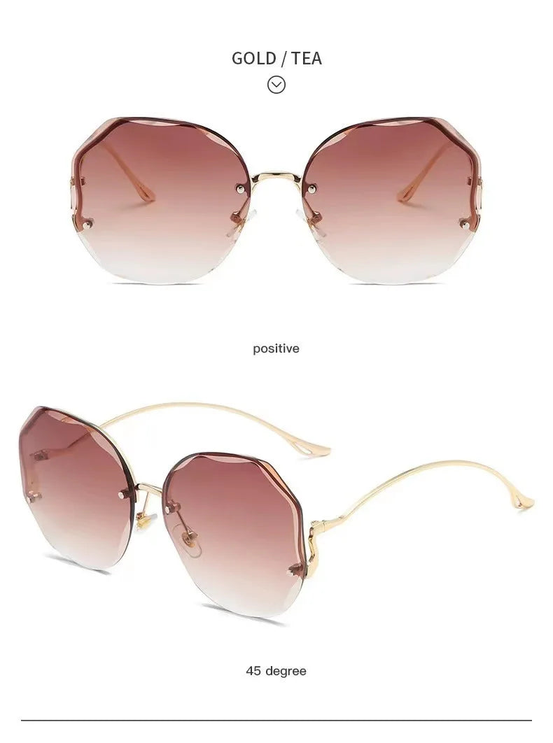 Fashion Rimless Sunglasses for Women/Men Colour Polygonal Large Frame Gradient Sunscreen Eyeglasses Очки Солнечные Женские