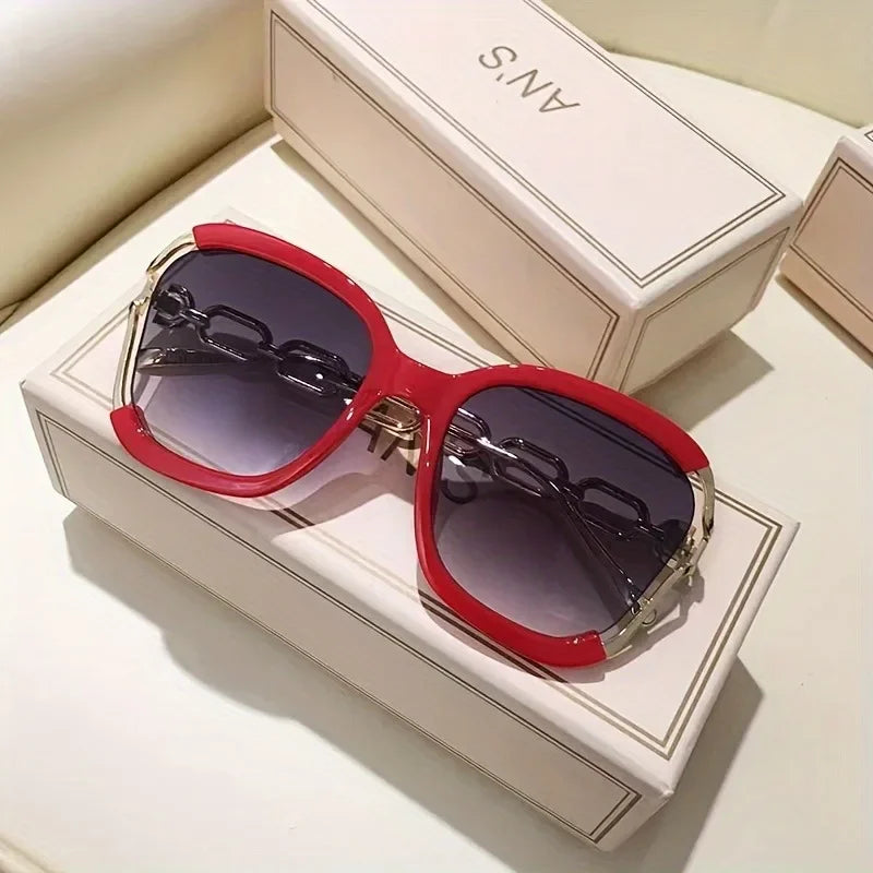 Brand Designer Oversized Square Sunglasses Women Men Stylish Metal Chain-Link Gradient Lens Sun Glasses for Ladies Driving Shade