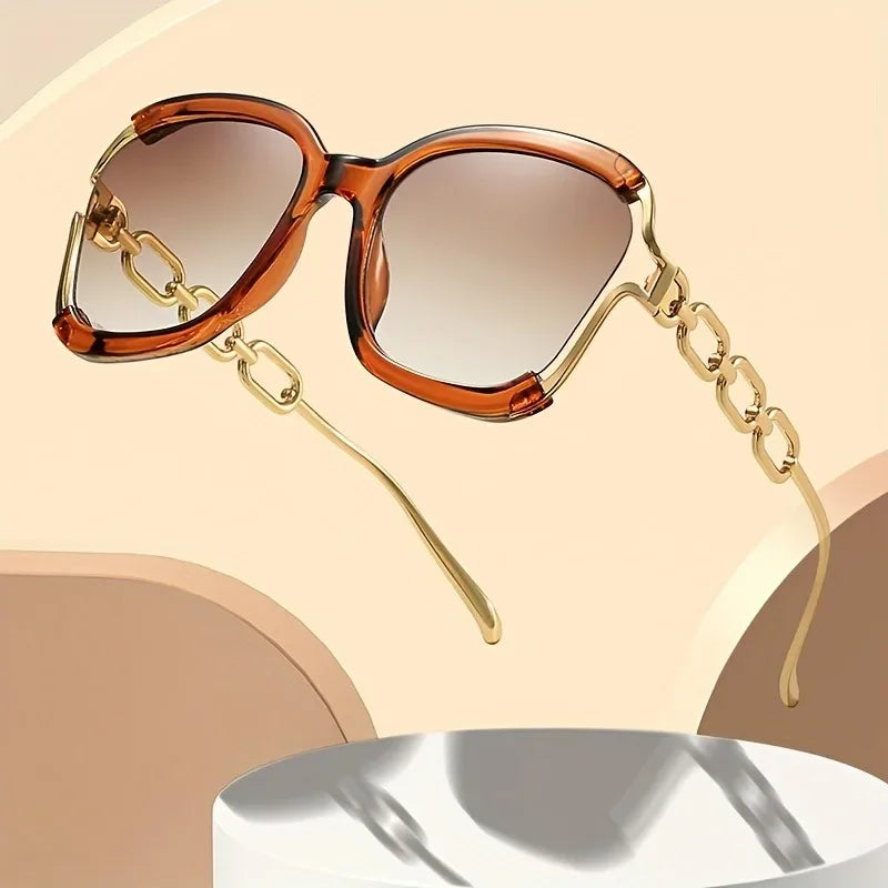 Brand Designer Oversized Square Sunglasses Women Men Stylish Metal Chain-Link Gradient Lens Sun Glasses for Ladies Driving Shade