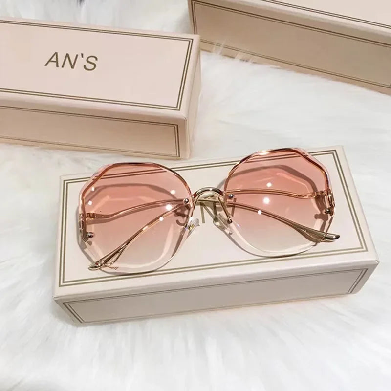 Fashion Rimless Sunglasses for Women/Men Colour Polygonal Large Frame Gradient Sunscreen Eyeglasses Очки Солнечные Женские