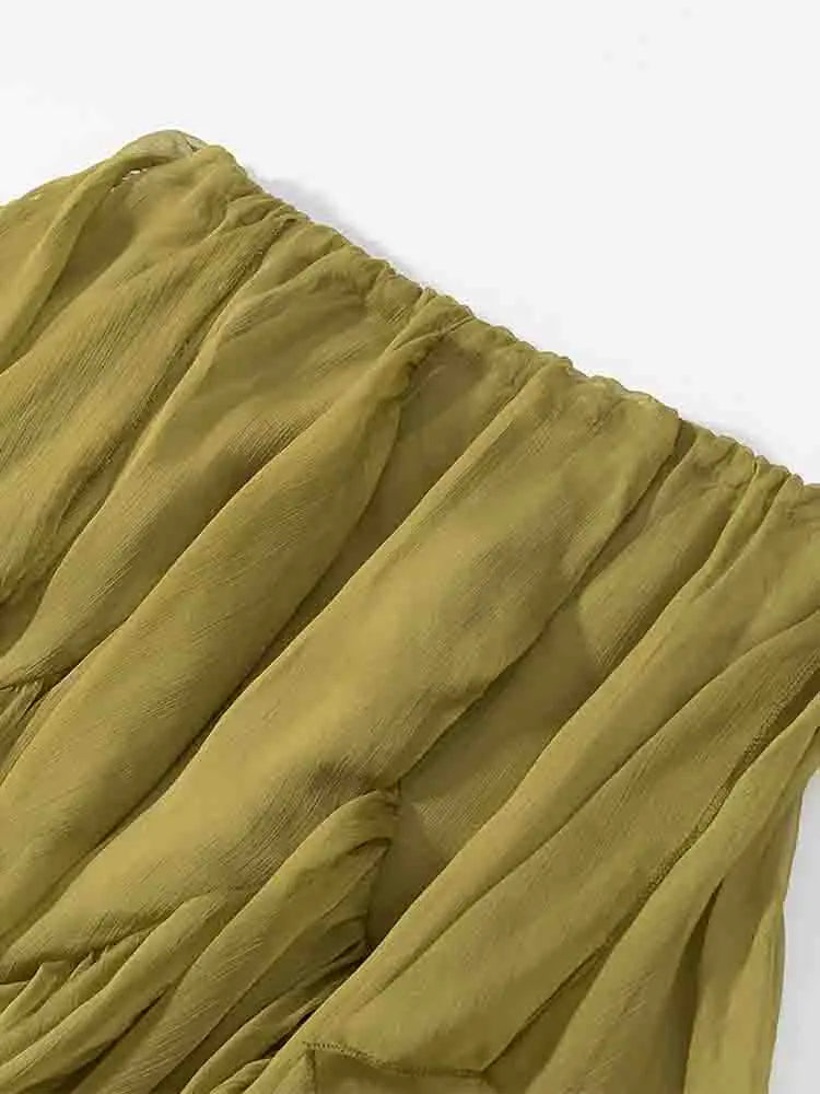 European style new women's clothing fashionable and versatile temperament simple solid color loose slim ruffled waist skirt