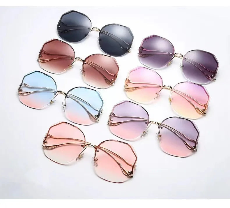 Fashion Rimless Sunglasses for Women/Men Colour Polygonal Large Frame Gradient Sunscreen Eyeglasses Очки Солнечные Женские