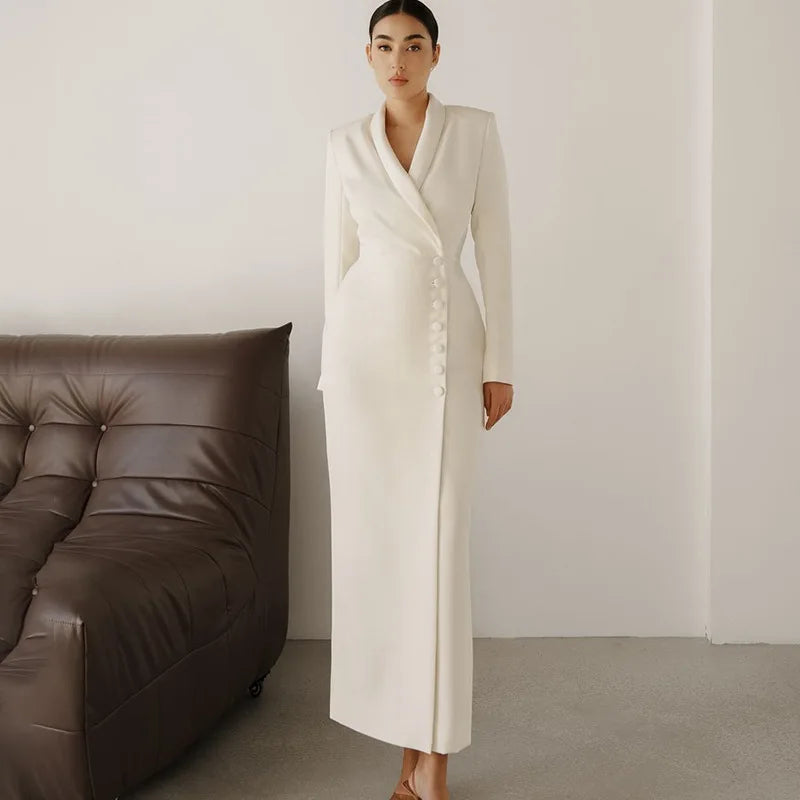2025 Female White Dress,Spring European and American Women's  Clothing,Long Sleeve Button Dresses