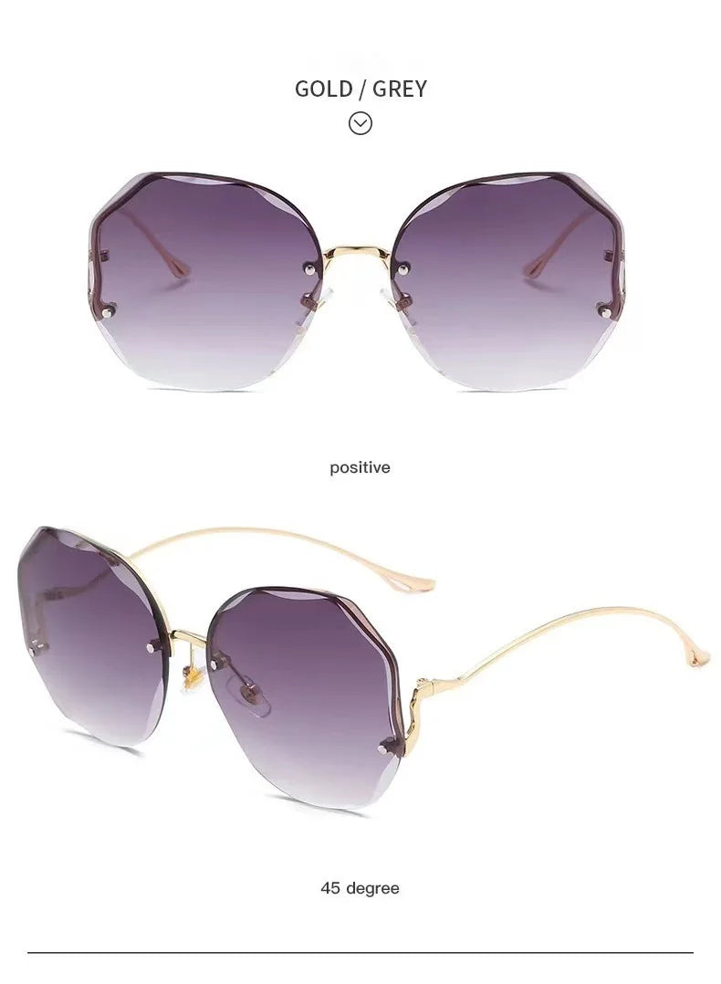 Fashion Rimless Sunglasses for Women/Men Colour Polygonal Large Frame Gradient Sunscreen Eyeglasses Очки Солнечные Женские
