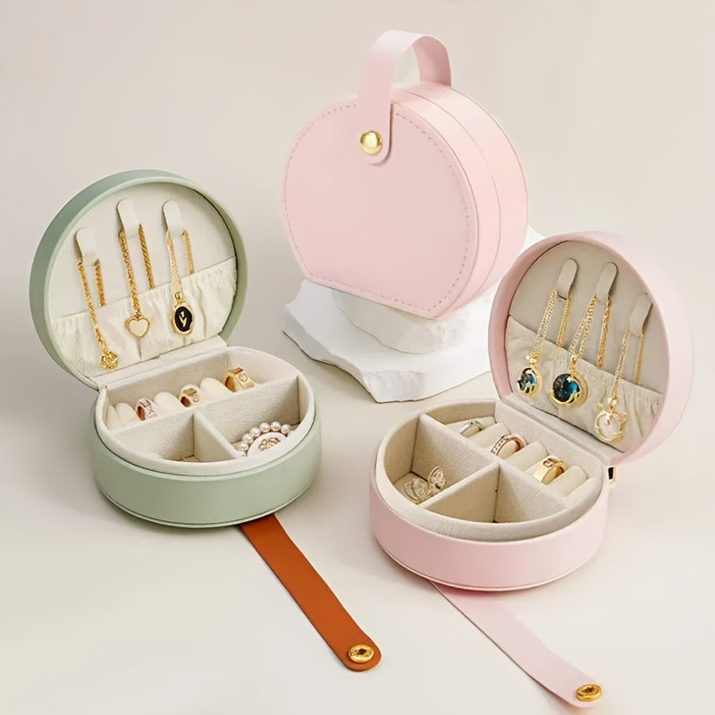 Semi-round travel jewelry set - stylish faux leather bag, pu material, secure zip closing rings, earrings and necklaces - the perfect gift for women, Jewelry Boxes