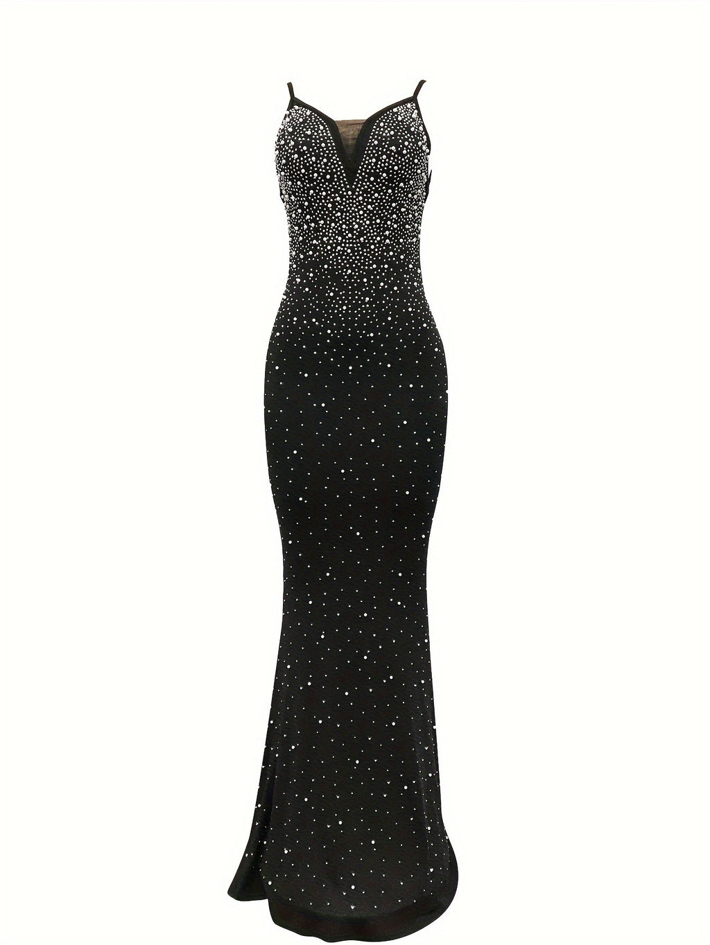 Women's Sexy Mermaid Evening Gown - Long Sleeve-Like Strapless Spaghetti Strap Sparkling Crystal-dorned Bodycon Dress, -Length Formal Party Wedding Prom Dress, Machine Washable Black with Back Zipper Closure, Elegant Dresses